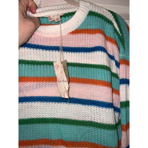 Hem & Thread Slouchy Knit Sweater Pastel Colorful Striped medium nwt Crew Neck - Picture 3 of 4